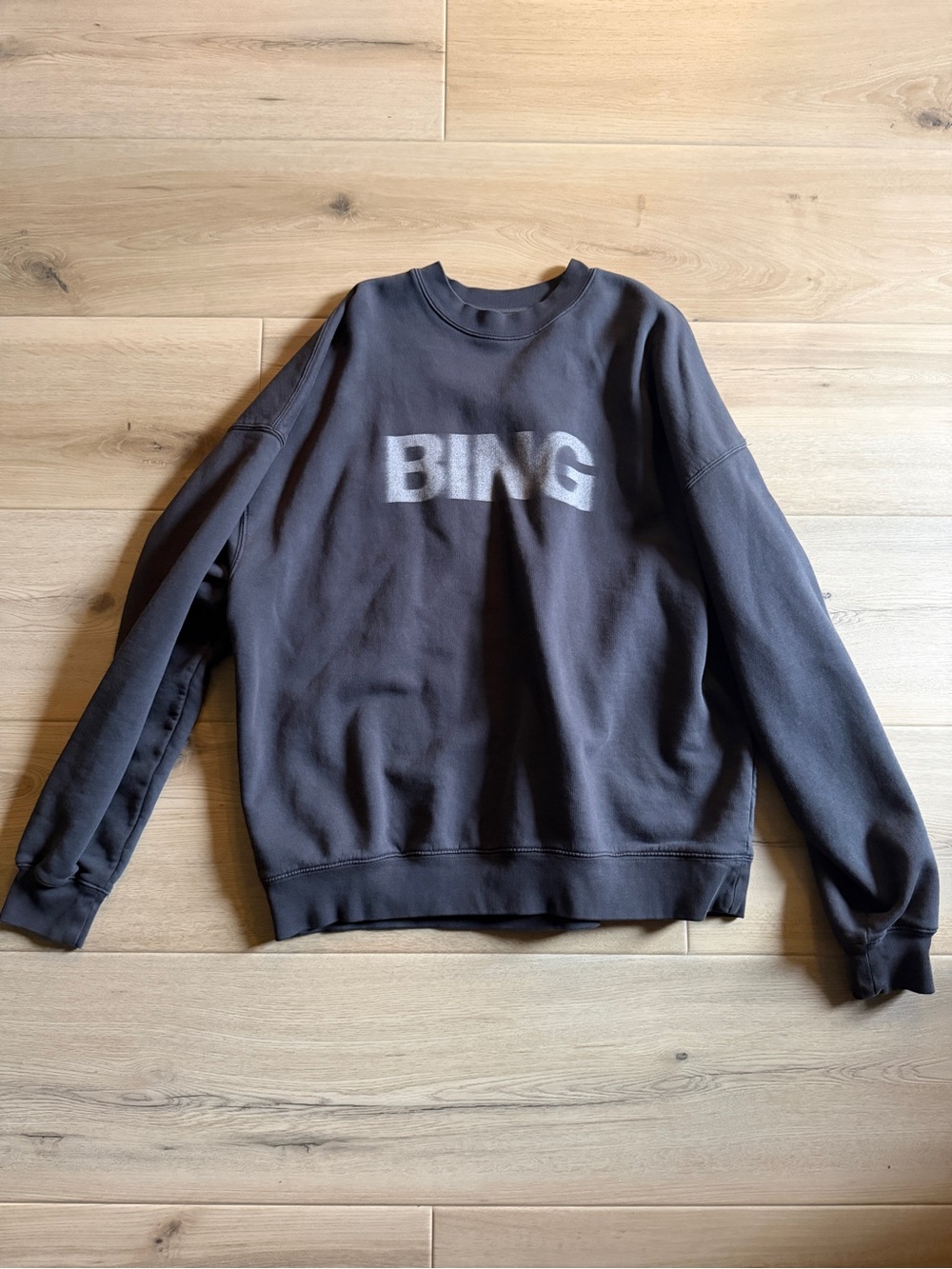 Anine Bing Charcoal Crewneck Sweatshirt with White Logo